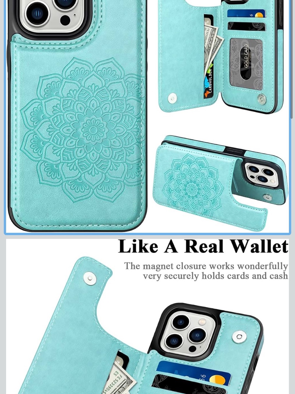 Apple Wallet Phone Case with Turquoise Mandala